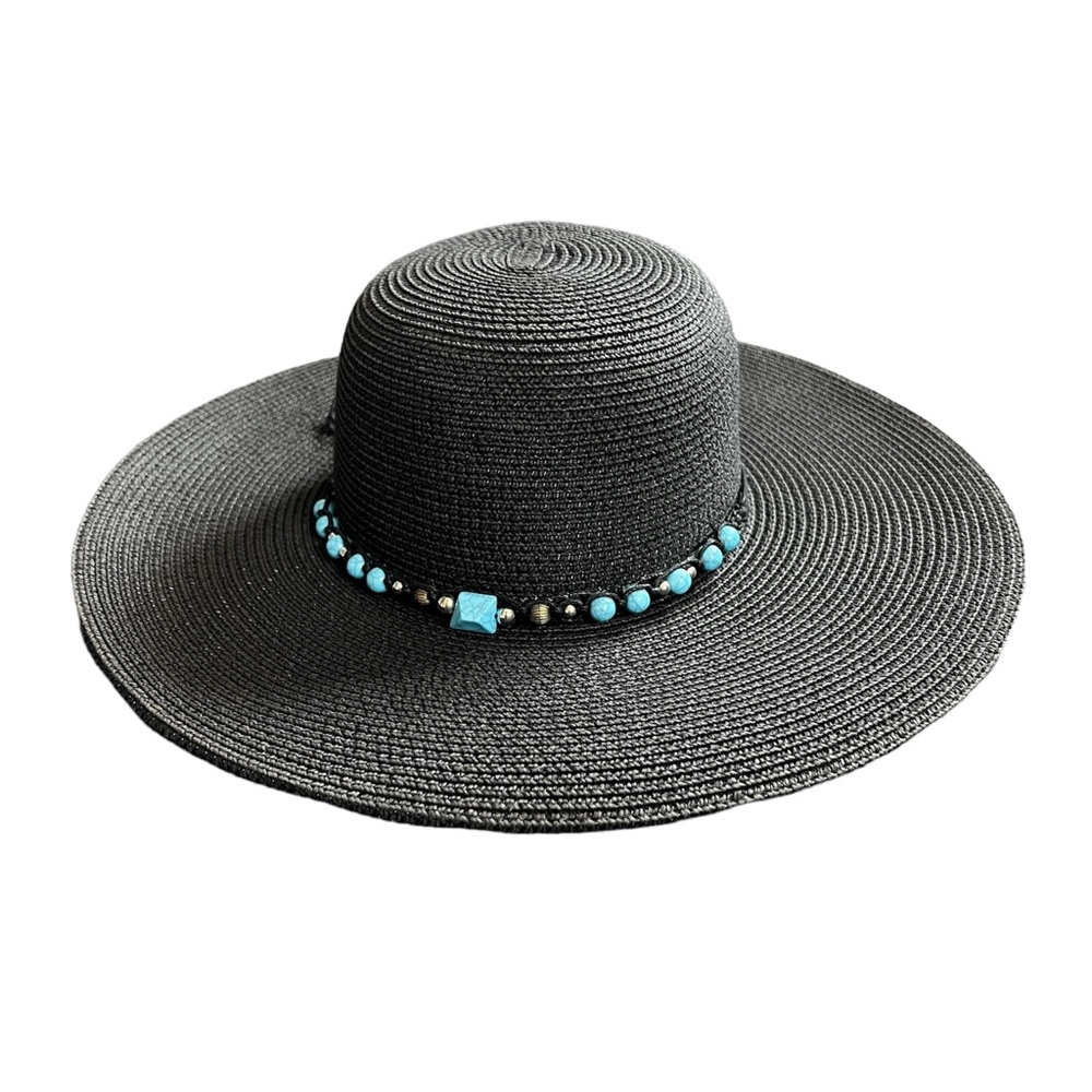 Royal Road Adjustable 100% Paper Turquoise Band Sun Beach Hat Like New OS